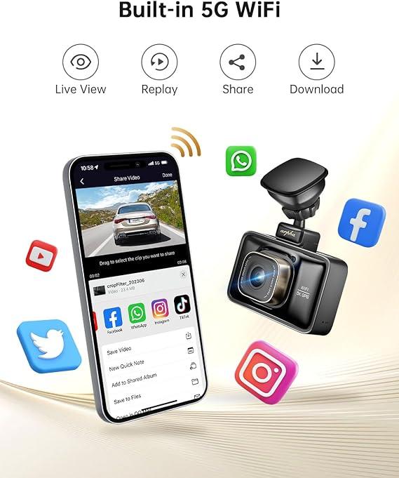 Arpha D25 2CH Dash Cam 5K with 128GB eMMC Voice Control 3'' Touch Screen - Image 4