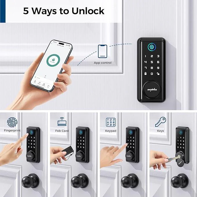 Arpha D601K Electronic Keypad Deadbolt Lock with Handle Set 6-in-1 Fingerprint Door Lock - Image 3
