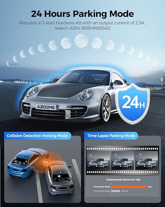 AZDOME M580 3CH Dash Cam 5K with 4" Touch Screen IR Night Vision 24H Parking Mode - Image 7