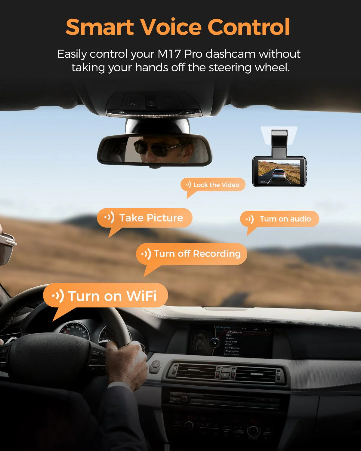 AZDOME M17 Pro Dash Cam - Voice-Activated, 3K Single Channel with 2K Front & 1K Rear Lenses, Super Night Vision, WiFi Enabled, App Control, Includes 64GB Card, Supports Up to 256G, Loop Recording & Emergency Lock - Image 4