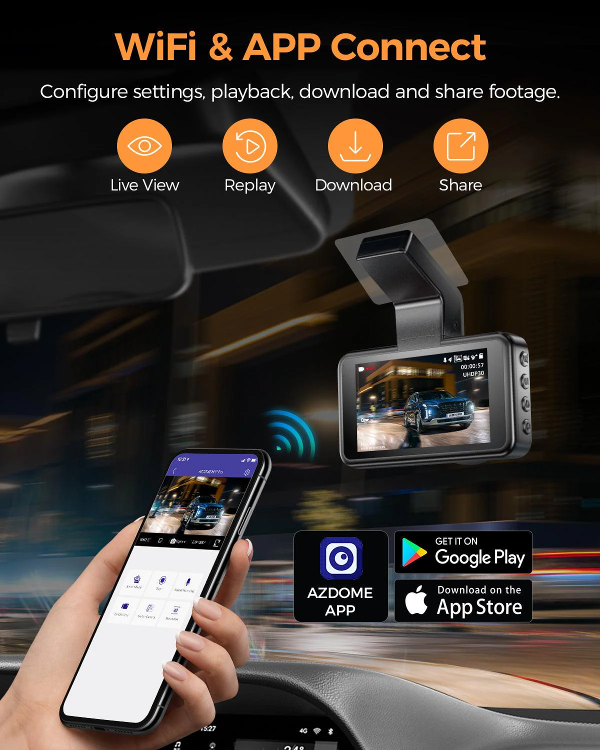 AZDOME M17 Pro Dash Cam - Voice-Activated, 3K Single Channel with 2K Front & 1K Rear Lenses, Super Night Vision, WiFi Enabled, App Control, Includes 64GB Card, Supports Up to 256G, Loop Recording & Emergency Lock - Image 5
