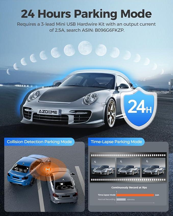 AZDOME M200 1CH Dash Cam 1080P 150° Wide Angle 24H Parking Mode - Image 5