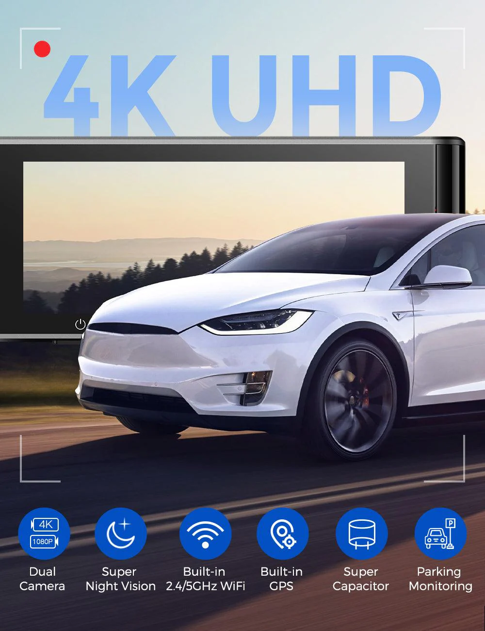 AZDOME M550 Pro 2CH Dash Cam 4K with 3.19'' Screen IR Night Vision 24H Parking Mode - Image 4