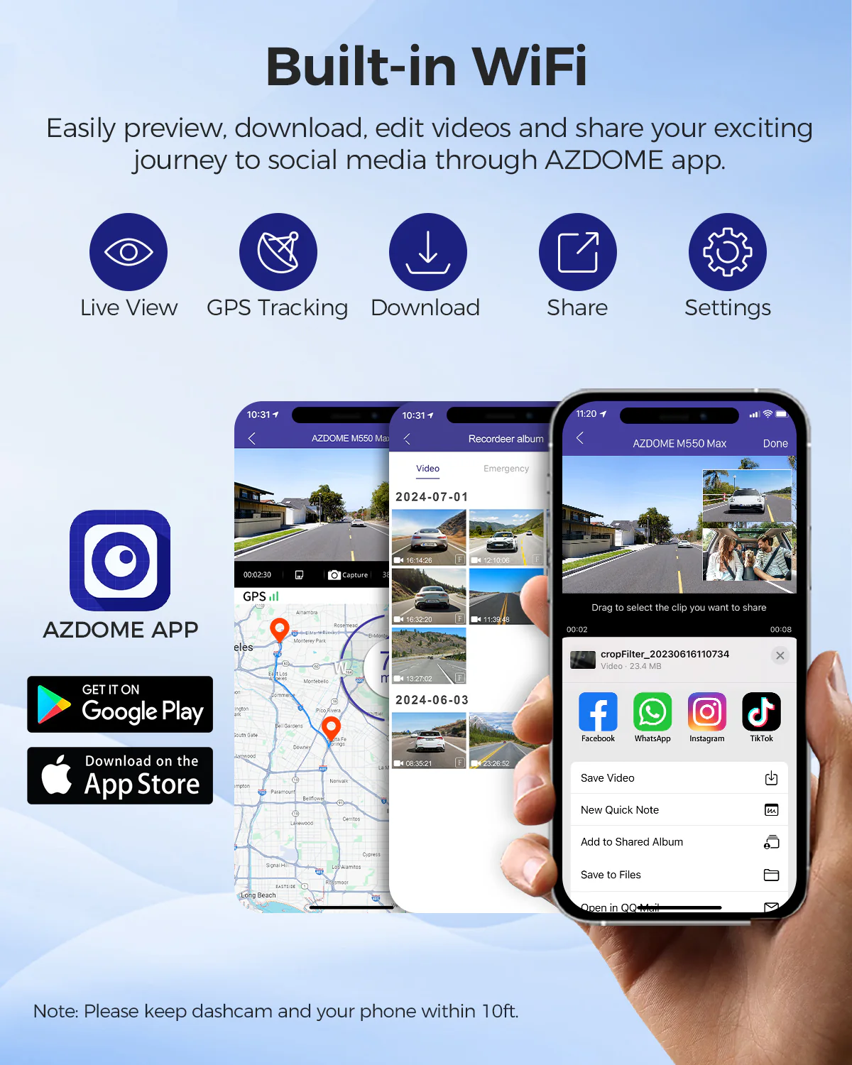 AZDOME M550 Max 3CH Dash Cam 4K with 3.19" Screen WDR Night Vision 24H Parking Mode - Image 7