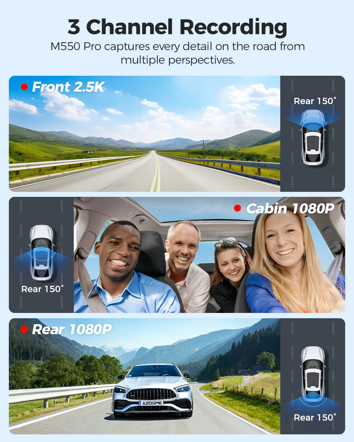 AZDOME M550 Pro 3CH Dash Cam 4K with 5G WiFi, 3.19" Screen IR Night Vision 24H Parking Mode - Image 3