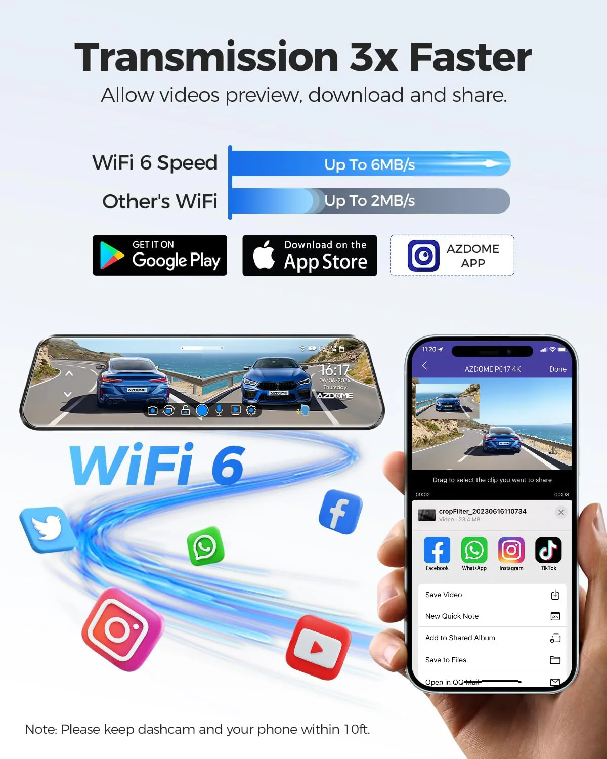 AZDOME PG17 2CH Mirror Dash Cam 4K with 12" Touch Screen 24H Parking Mode - Image 3