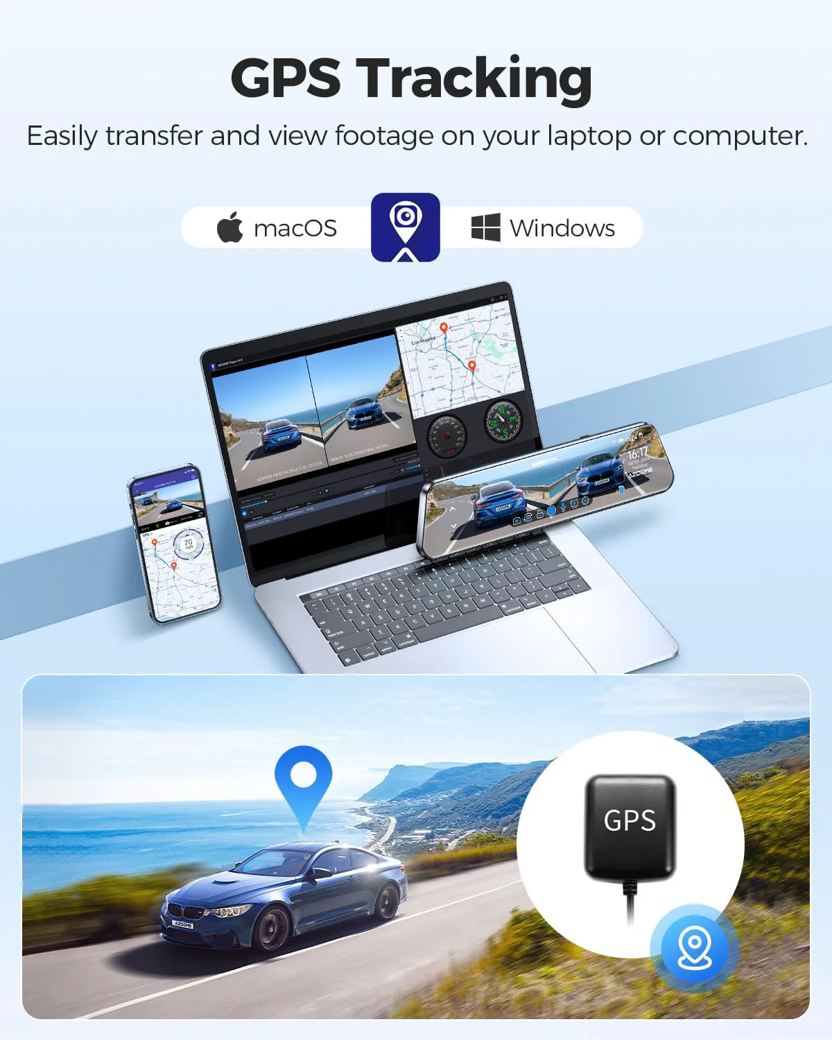 AZDOME PG17 2CH Mirror Dash Cam 4K with 12" Touch Screen 24H Parking Mode - Image 5