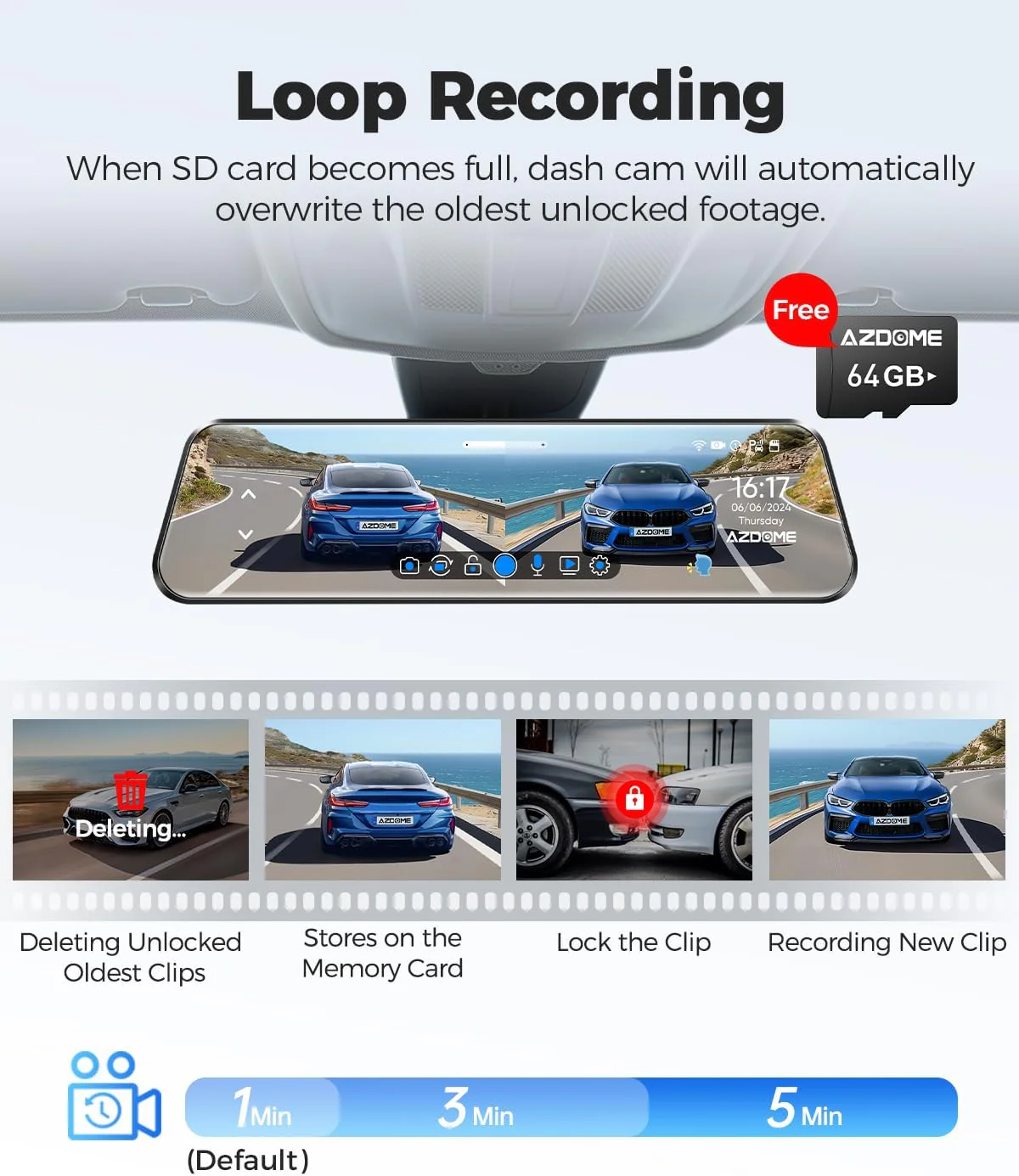 AZDOME PG17 2CH Mirror Dash Cam 4K with 12" Touch Screen 24H Parking Mode - Image 8