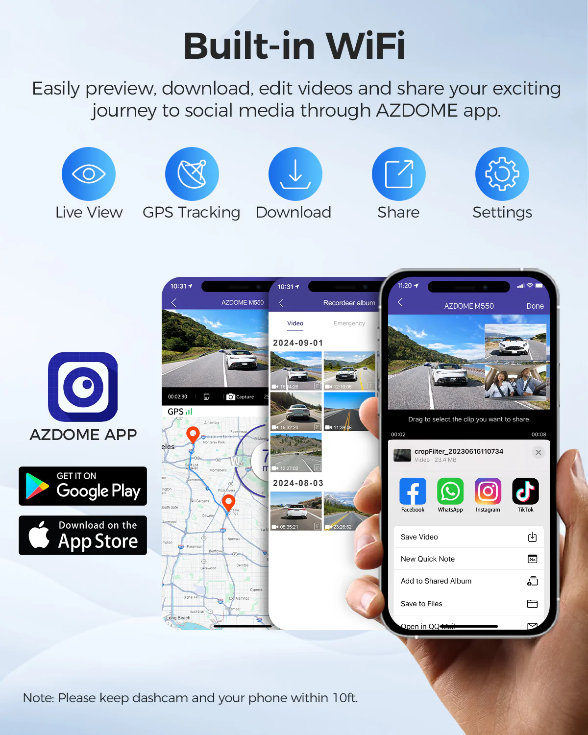 AZDOME M550 3CH Dash Cam 4K with 3.19" Screen IR Night Vision 24H Parking Mode - Image 8
