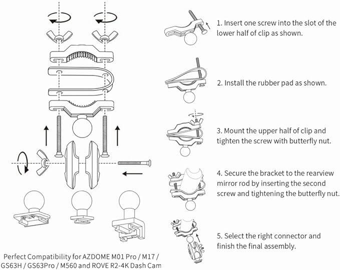 Dash Cam Mirror Mount Holder Kit, Dash Cam Mount for Rove R2-4K Dashcam, AZDOME M01 Pro, M17, M16, GS63H Dash Cam - Image 5