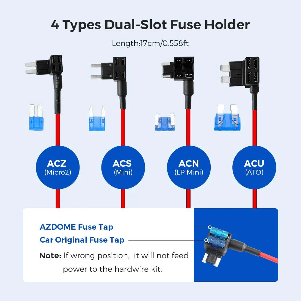 AZDOME JYX04 3-Lead Acc Hardwire Kit Micro-USB Port for Dash Cam, 12ft with Fuse Kit - Image 3