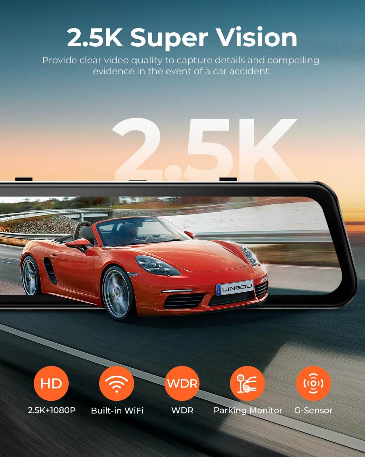 LINGDU LD2K 2CH Mirror Dash Cam 2.5K with 10" Touch Screen WDR Night Vision 24H Parking Mode - Image 4