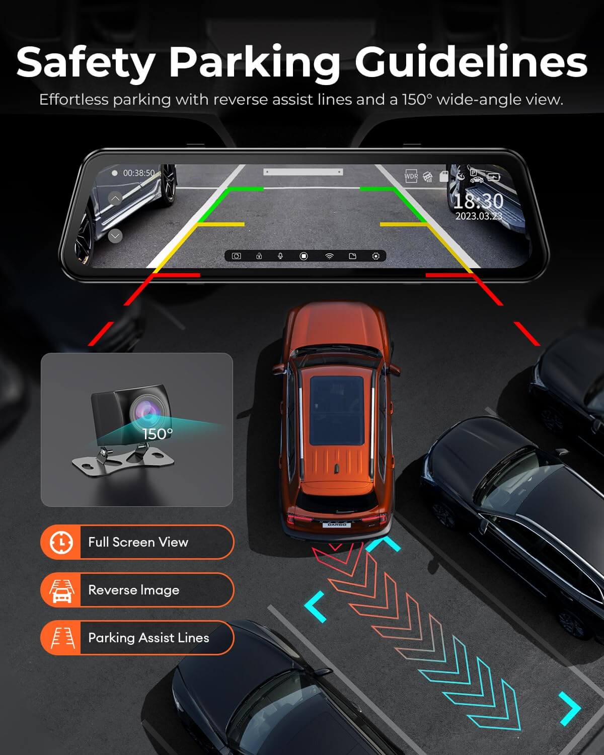 LINGDU LD2K 2CH Mirror Dash Cam 2.5K with 10" Touch Screen WDR Night Vision 24H Parking Mode - Image 5