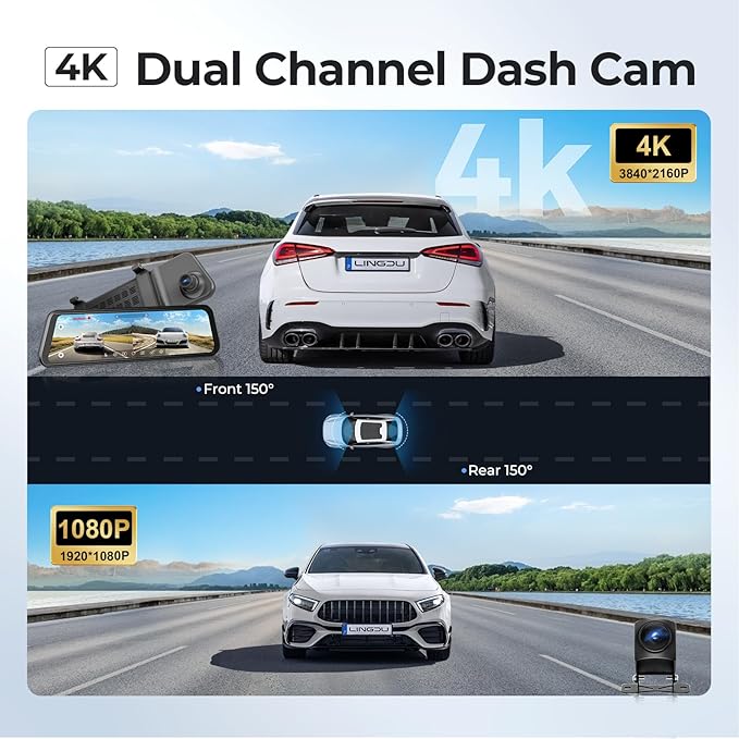 LINGDU LD4K 2CH Mirror Dash Cam 4K with 11.8" Touch Screen Voice Control 24H Parking Mode - Image 3