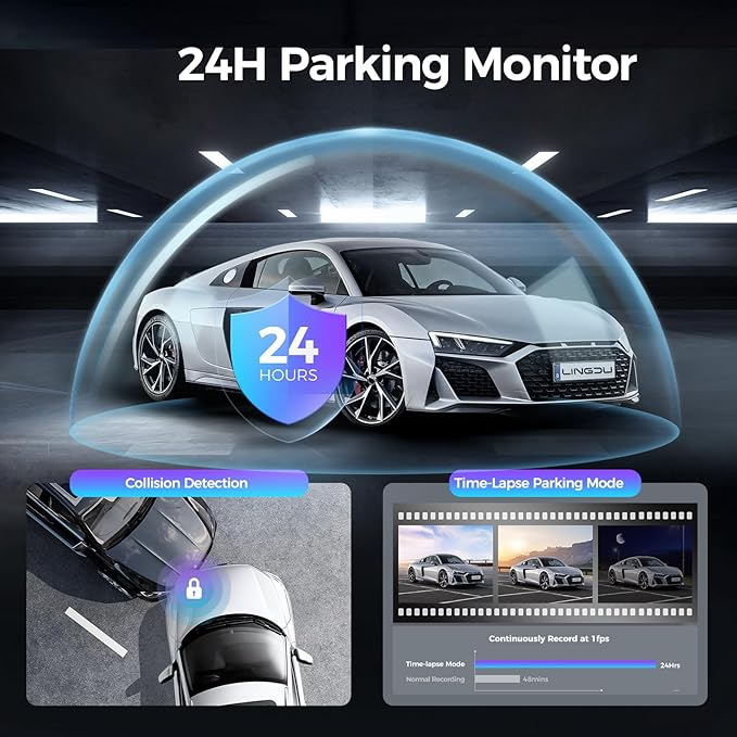 LINGDU LD4K 2CH Mirror Dash Cam 4K with 11.8" Touch Screen Voice Control 24H Parking Mode - Image 6