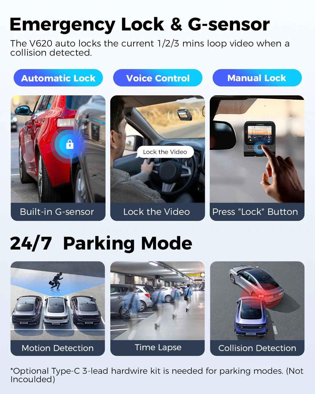 LINGDU V620 Front and Rear Dual Cameras for Cars, 2 Channel Dash Cam 4K Ultra HD Built-in WiFi 6& GPS, APP Control, Smart Voice Control ADAS WDR Night Vision - Image 8