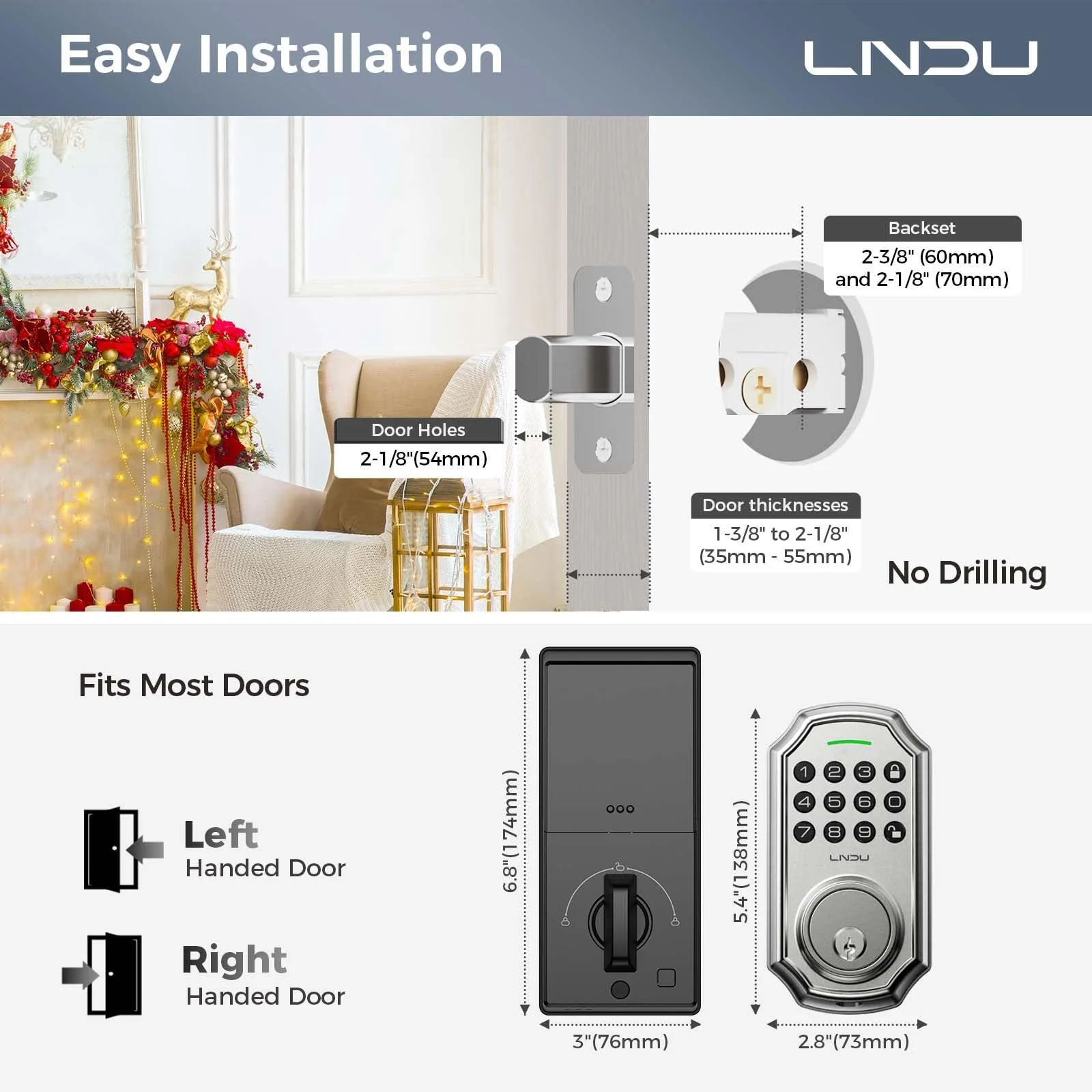 LNDU D180 Keyless Enter Deadbolt Lock Easy to Install - Image 6