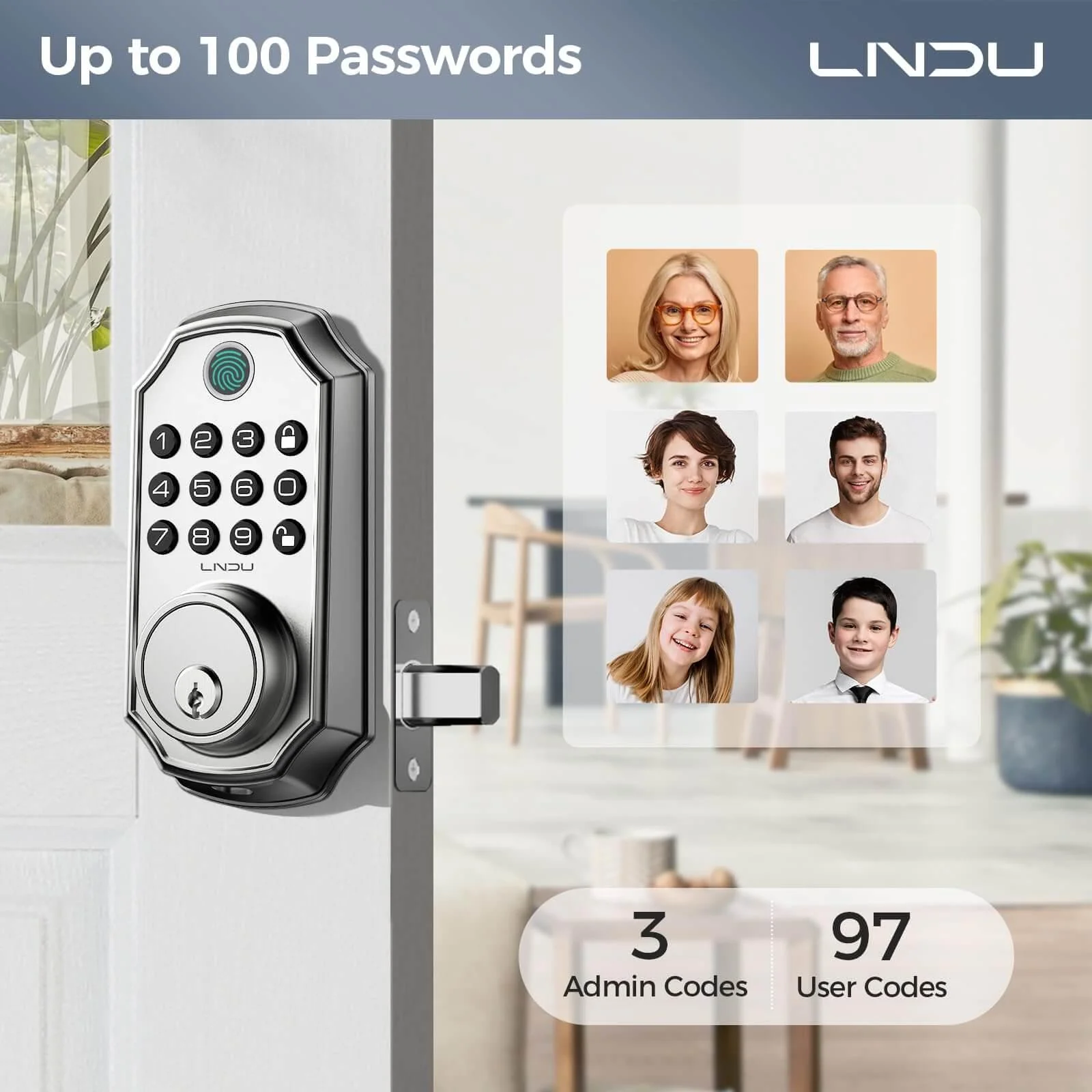 LNDU D280 Keyless Entry Door Lock with App Control Fingerprint Unlock - Image 6
